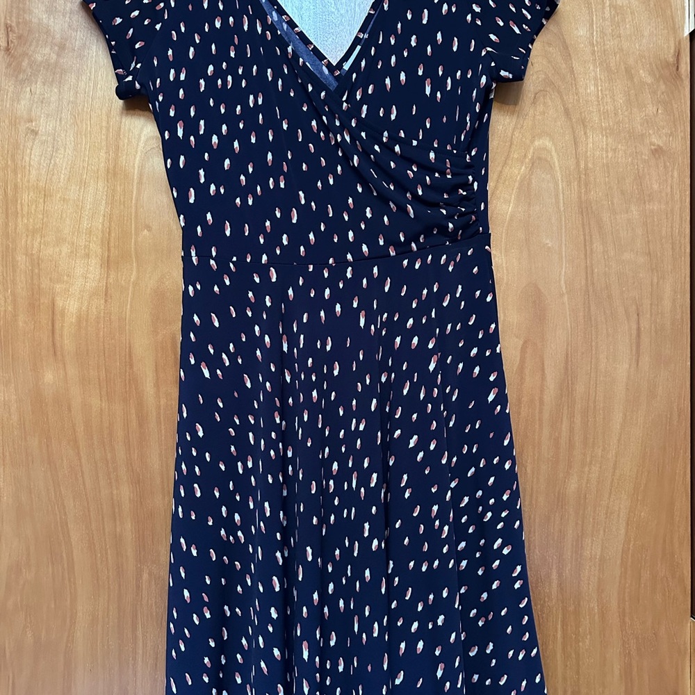 Kaileigh Navy Midi Dress with Rust and Cream Print